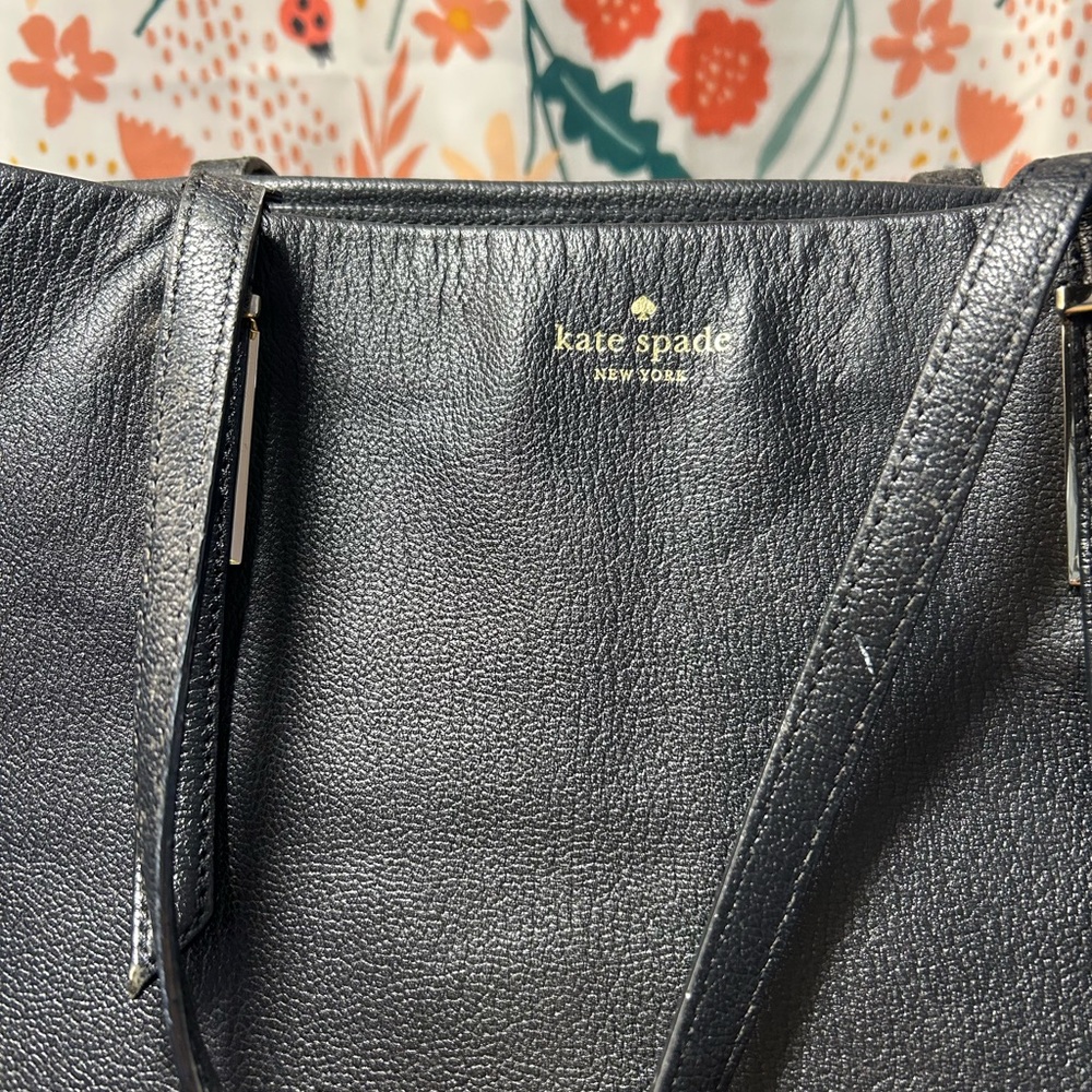 Kate Spade NY Purse Large Black Pebbled Leather Hand Bag Gold Logo Coin Purse - Picture 3 of 10